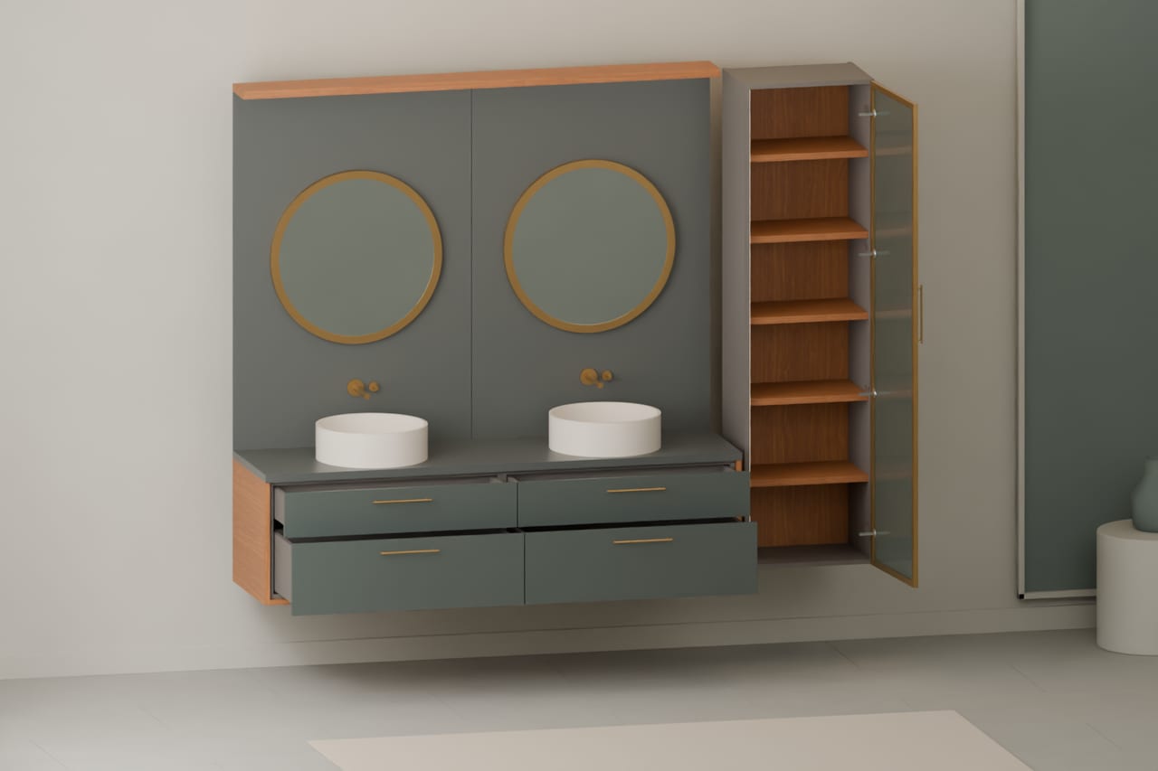 Nocturne Stone · çift lavabo · açık konum, ikinci açı