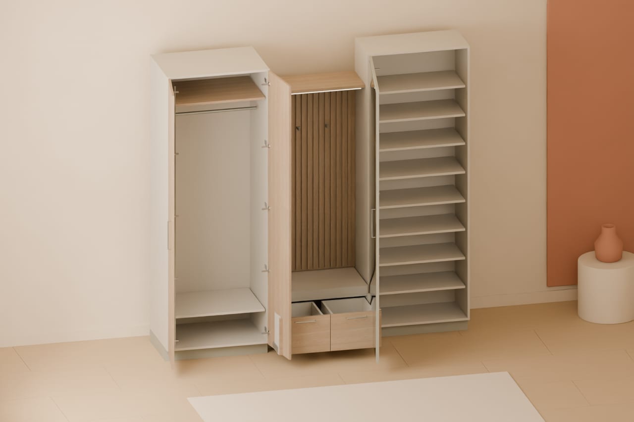 Linea Mirror · aynalı vestiyer · açık konum, ikinci açı