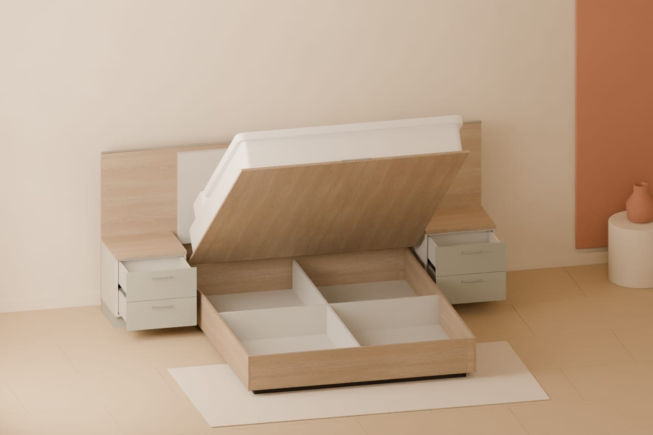 Linea Frame · kalkar bazalı yatak odası · açık konum, ikinci açı